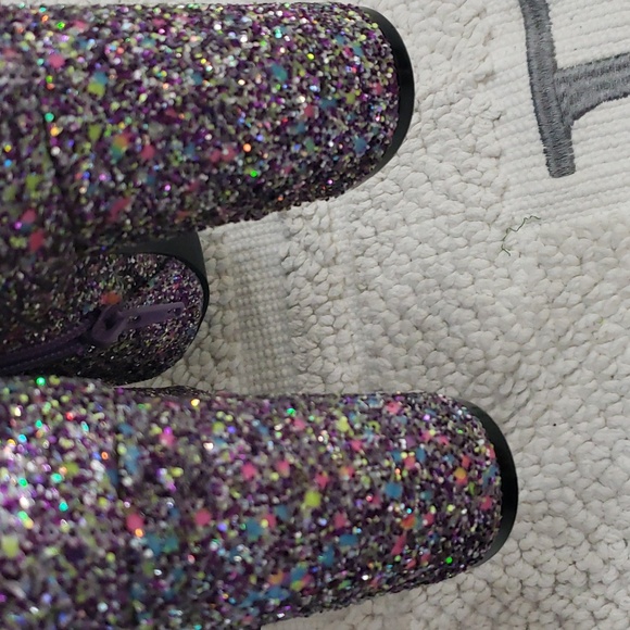 ALLEGRA K GLITTER POINTED TOE CHUNKY HEEL PURPLE ANKLE BOOTS - Picture 8 of 12